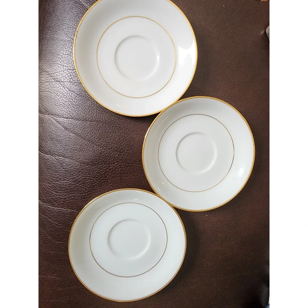 Noritake Dawn 5930 Saucers Set of 3 White Gold Trim Fine China Japan 5.5